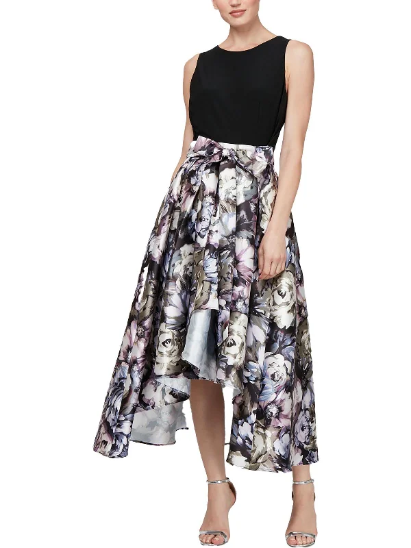 Chic and Cozy Petites Womens Floral Print Midi Evening Dress
