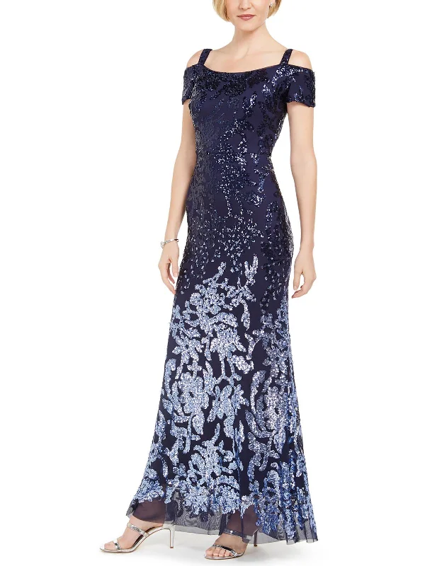 Cozy Daywear Petites Womens Sequined Maxi Evening Dress