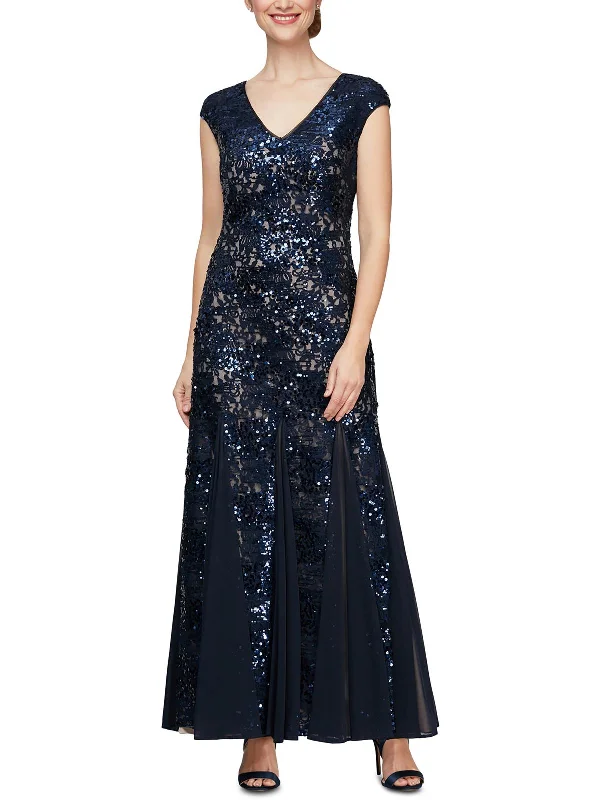 Budget Apparel Petites Womens Sequined Maxi Evening Dress