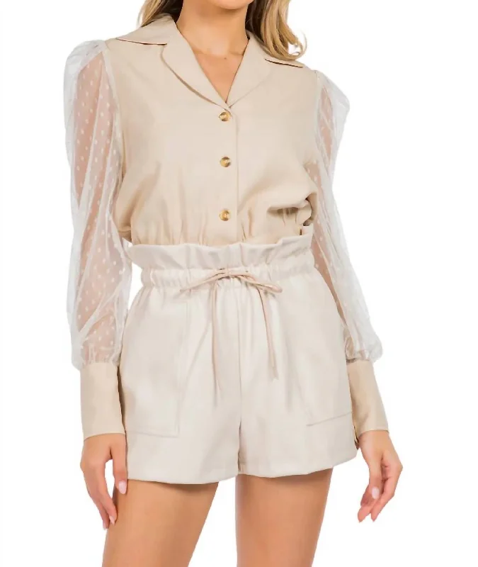Simple Style Pocket Detail Leather Shorts In Beige