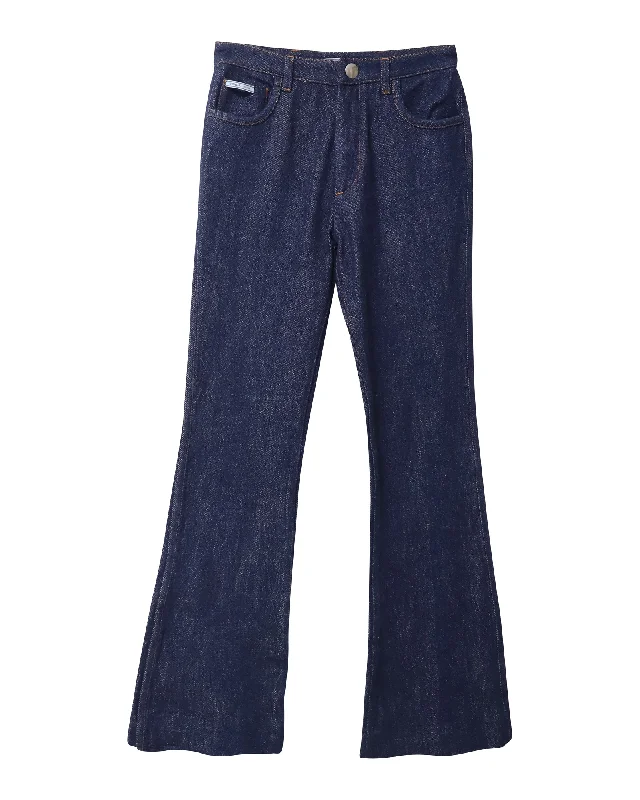 Soft Fit Prada Flared Denim Jeans in Dark Blue Cotton