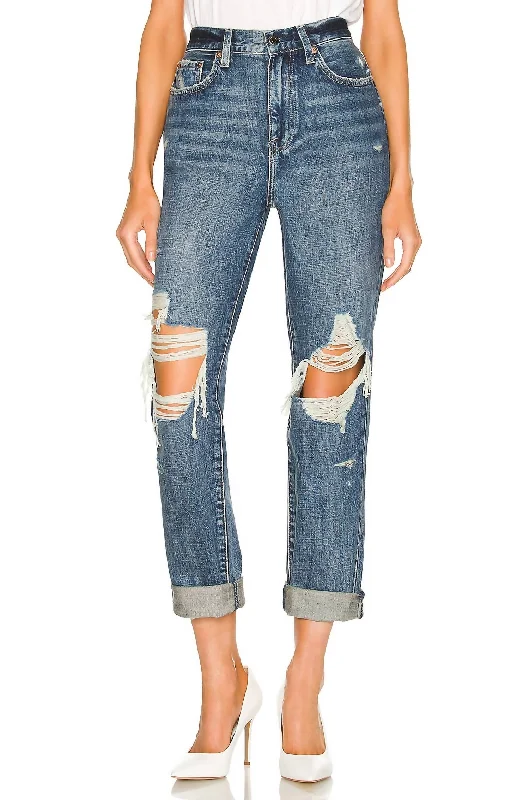 Minimal Outfits Presley High Rise Relaxed Roller Jean In Eternal-Distressed
