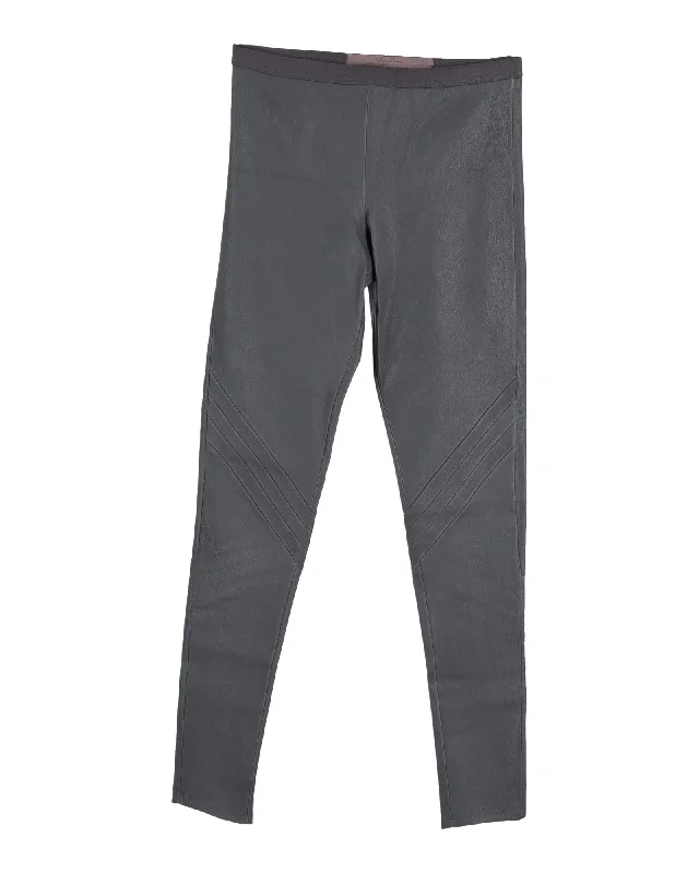 Relaxed Fashion Rick Owens Leggings in Grey Leather