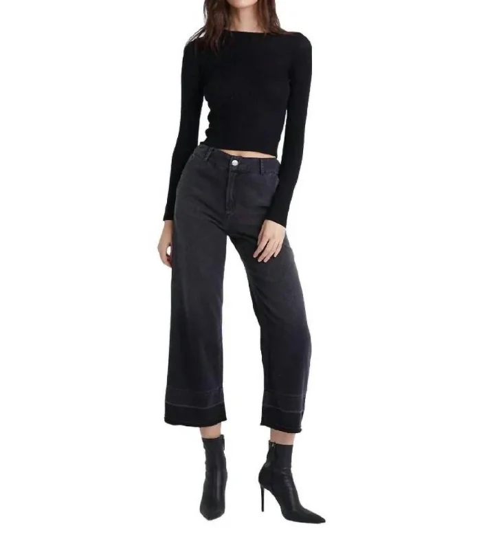 Comfortable Layering Saige Wide Leg Crop Release Hem Jeans In Shadow Wash