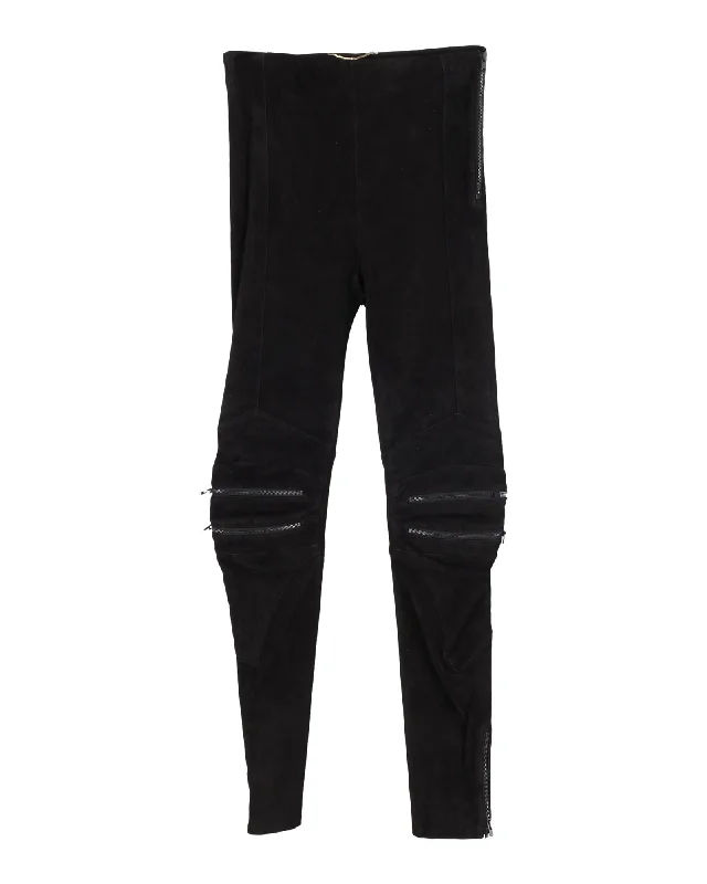 Romantic Dinner Saint Laurent Zipper Moto Leggings in Black Leather