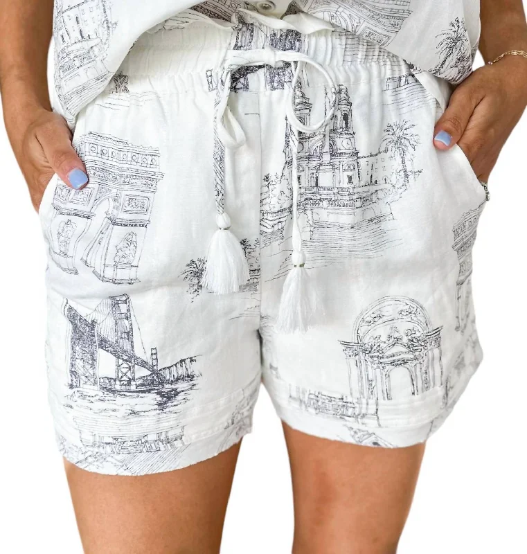 Relaxing Attire Scenic Views Drawstring Shorts In White