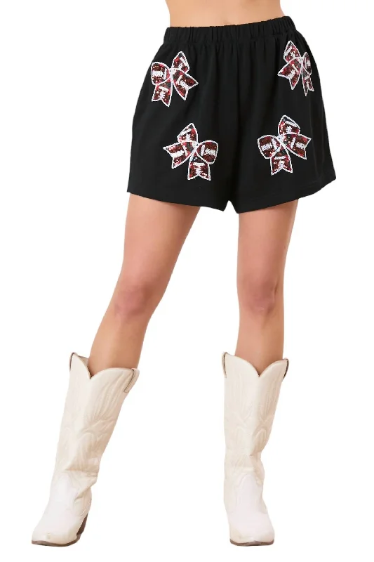 Affordable Chic Sequin Football Bow Shorts In Black