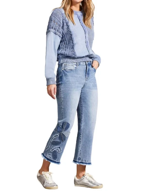 Versatile Clothing Sophia Microflare Crop Denim Jean In Flower Blue
