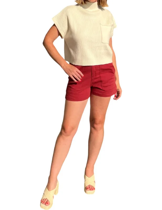 Elegant Comfort Sunburst High Waist Pocket Shorts In Rust
