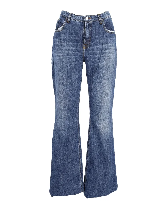 Personalized Printing Design Victoria Beckham Flared Hem Jeans in Blue Cotton Denim