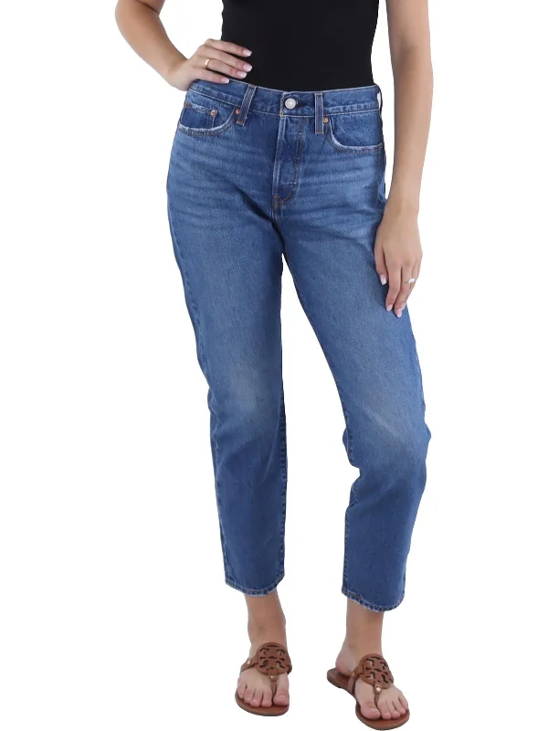Soft Materials Wedgie Womens High Rise Medium Wash Tapered Leg Jeans