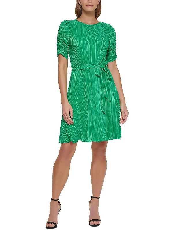Soft Texture Womens Crinkled Mini Fit & Flare Dress