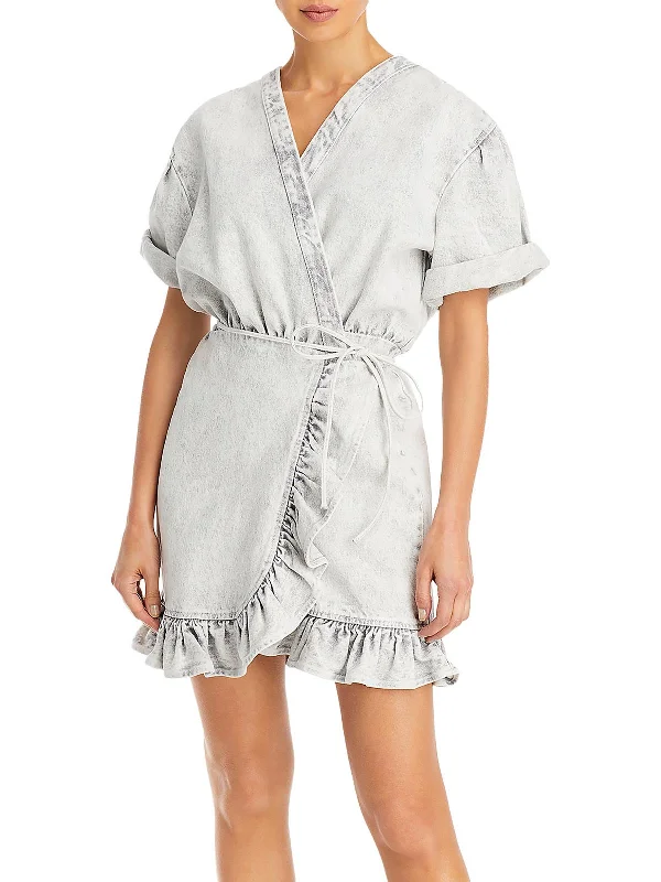 Comfy Fabrics Womens Denim Above Knee Wrap Dress
