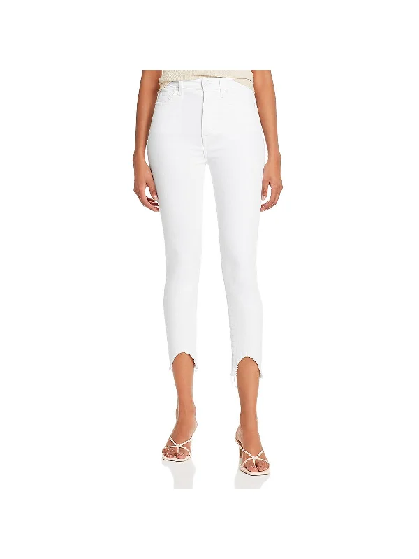 Warm Clothing Womens Denim Fringe Skinny Crop Jeans