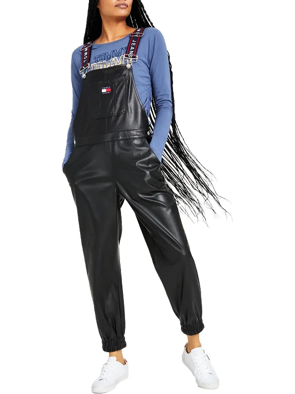 Smart Choices Womens Faux Leather Jogger Overalls