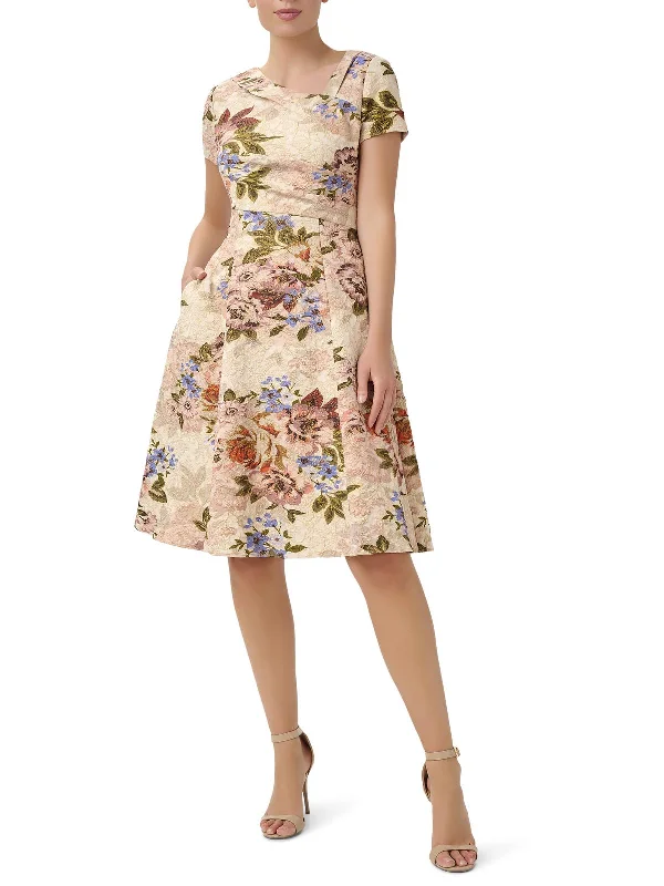 Street Style Womens Floral Metallic Cocktail and Party Dress