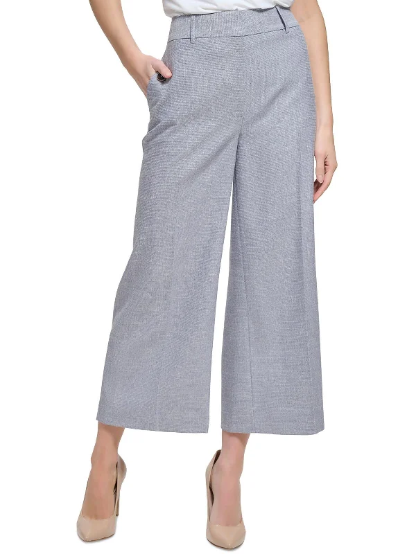 Simple Style Womens High Rise Cropped Wide Leg Pants