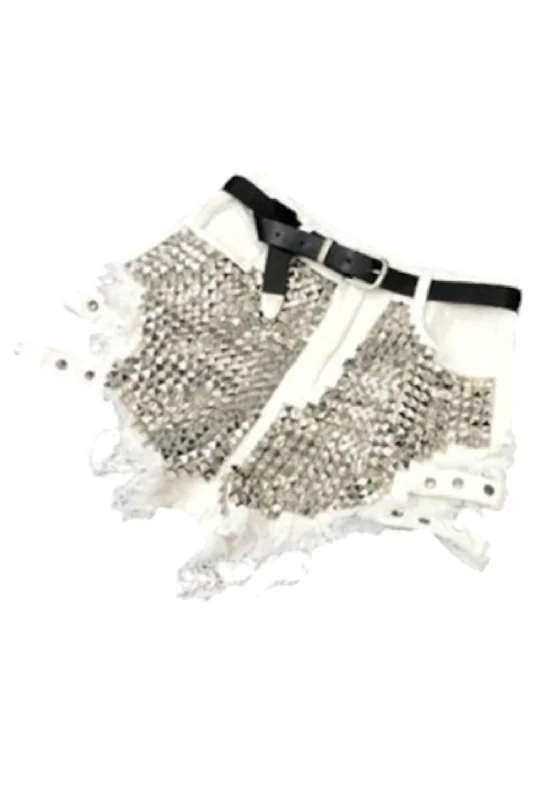 Cozy Comforts Women's High Waisted Rivet Jean Shorts In White