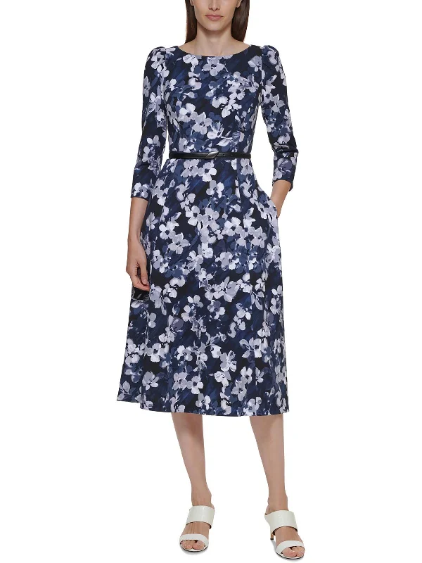 Cool Comfort Womens Knit Floral Midi Dress