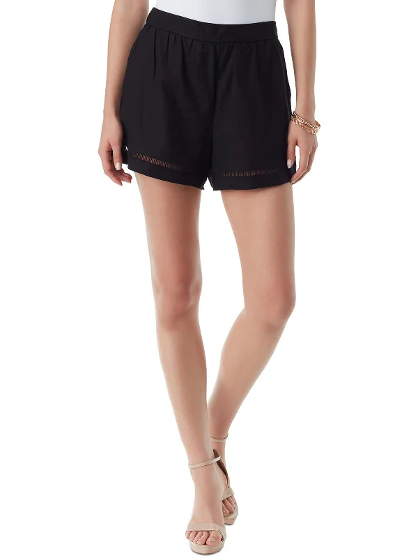 Comfortable Fit Womens Linen Blend Ladder Inset Casual Shorts