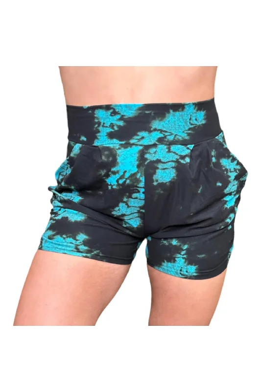 Elegant Fashion Women's Lounge Shorts With Pockets In Teal Tiedye