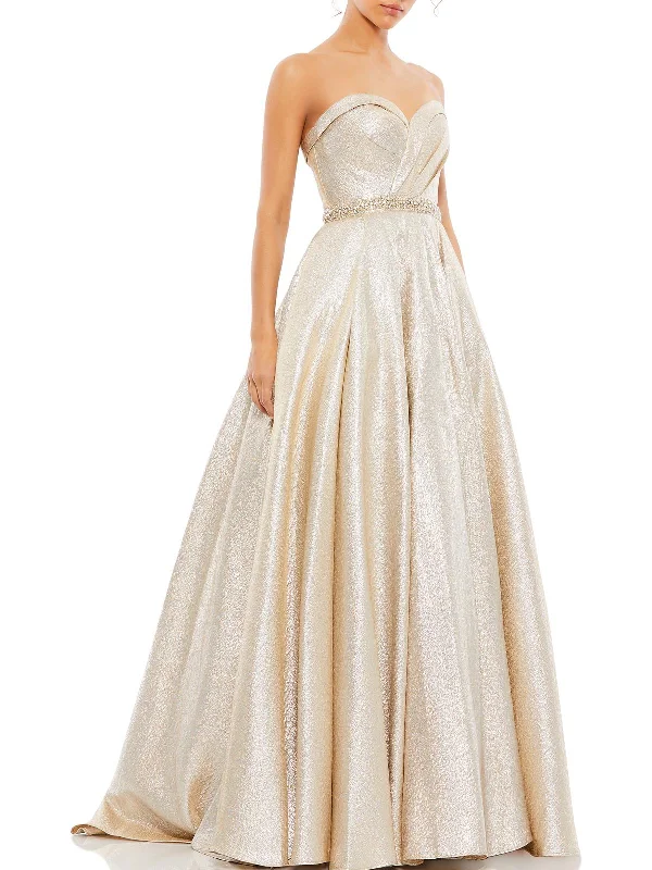 Fashion Layers Womens Metallic Long Evening Dress