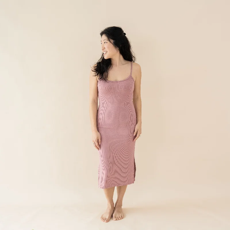 Cozy Pieces Women's Ribbed Cami Dress in Dusty Rose