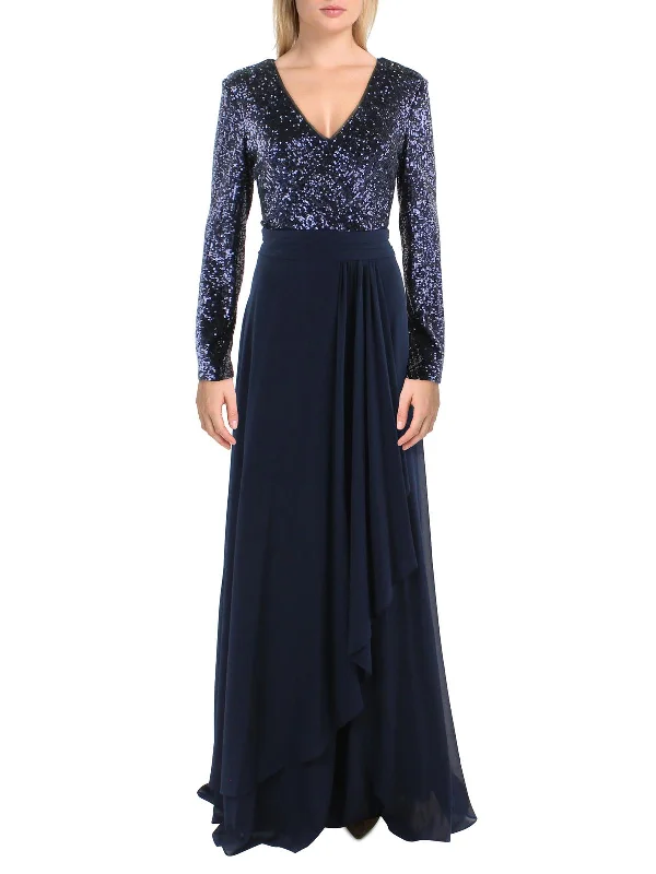 Soft Texture Womens Sequined V-Neck Evening Dress