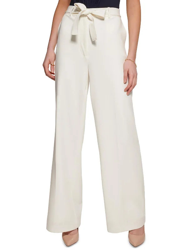Street Style Womens Tie Waist High Rise Wide Leg Pants