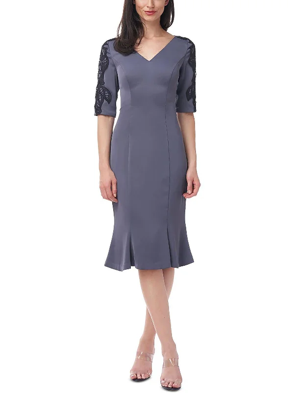 Romantic Skirt Style Womens V-Neck Lace Trim Cocktail and Party Dress