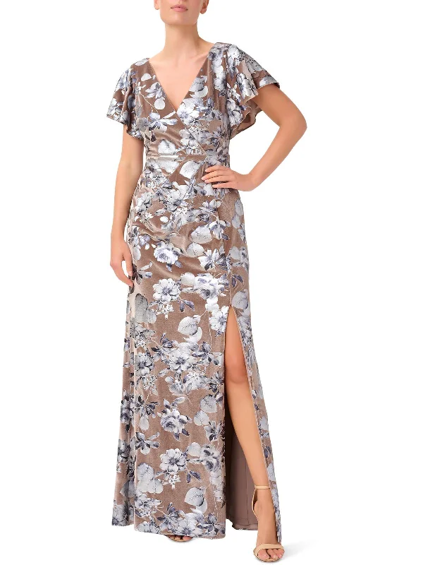 Personalized Creativity Womens Velvet Floral Evening Dress