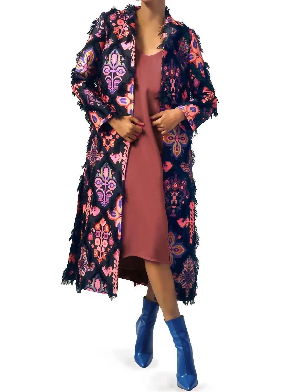 Comfortable Layers Alex Fringes Midi Coat In Black Multi