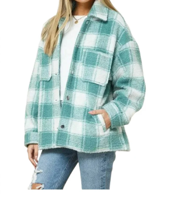 Casual Fashion Ally Flannel Shacket In Green/white