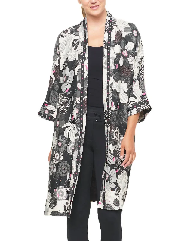 Versatile Clothing Brema Graphic Kimono Coat In Black Multi