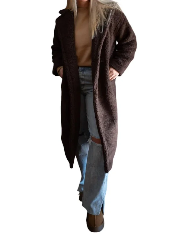 Comfy Fabrics Chats Long Teddy Coat In Coffee