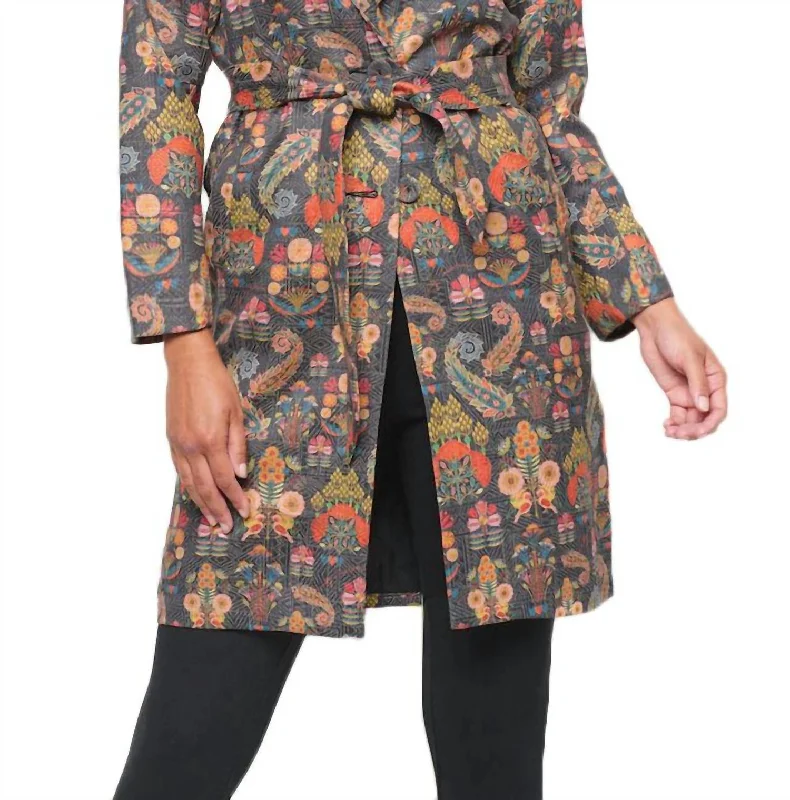 Versatile Looks Deborah Vintage Print Brocade Coat In Multi