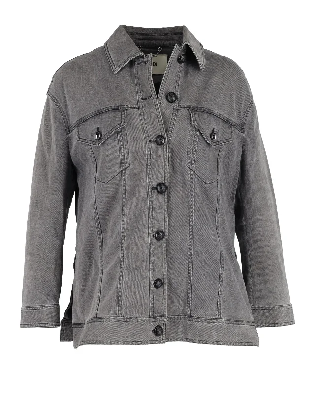 Smart Choices Fendi Embellished Trucker Jacket in Grey Cotton Denim