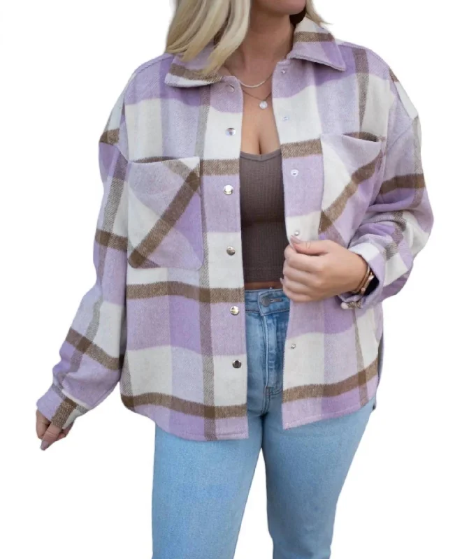 Cozy Essentials Flannel Shacket In Lilac