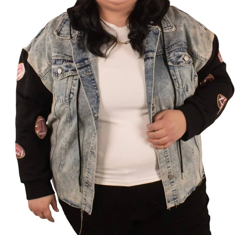 Unique Styles Friday Night Lights Denim Jacket In Light Wash/black