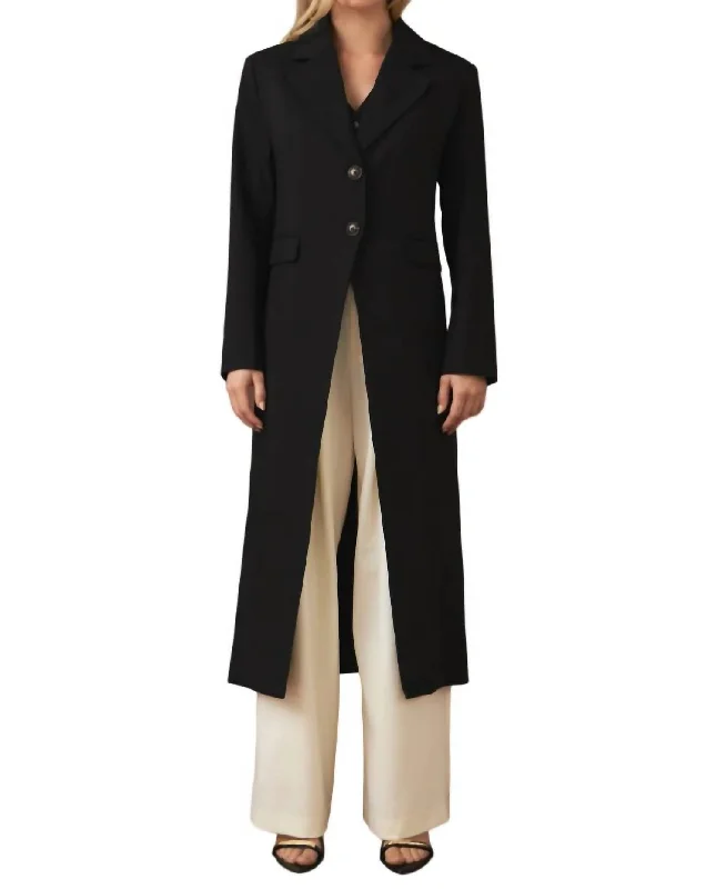 Soft Texture Front Slit Long Jacket In Black