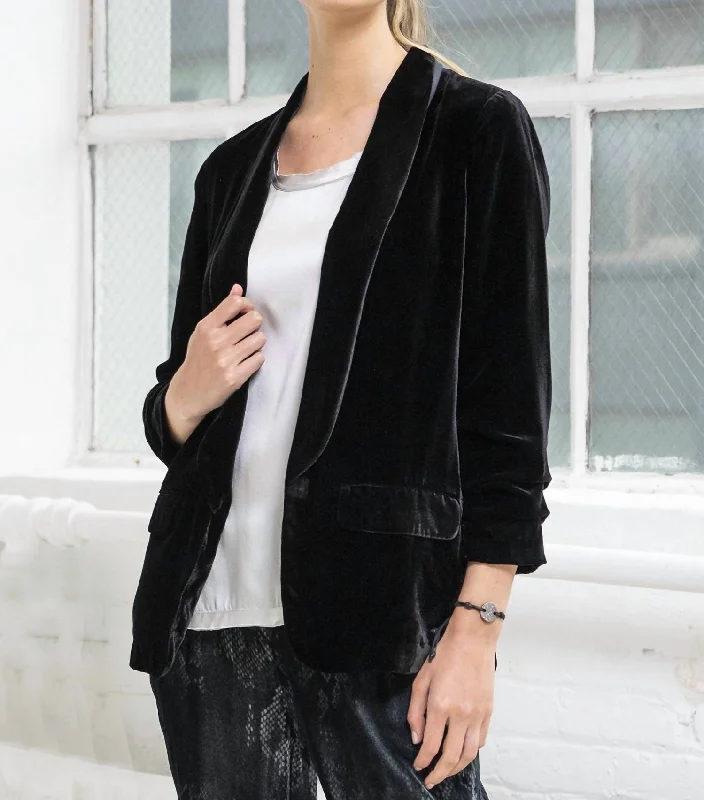Warm Style Go Scrunch Sleeve Velvet Jacket In W Black