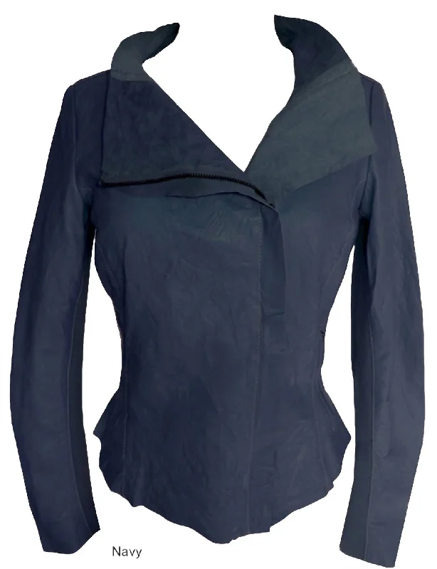 Cozy Fits Lene Leather Jacket In Navy