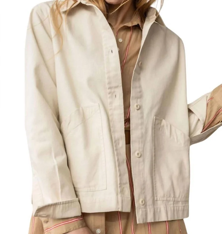 Relaxed Fashion Long Sleeve Shacket In Natural