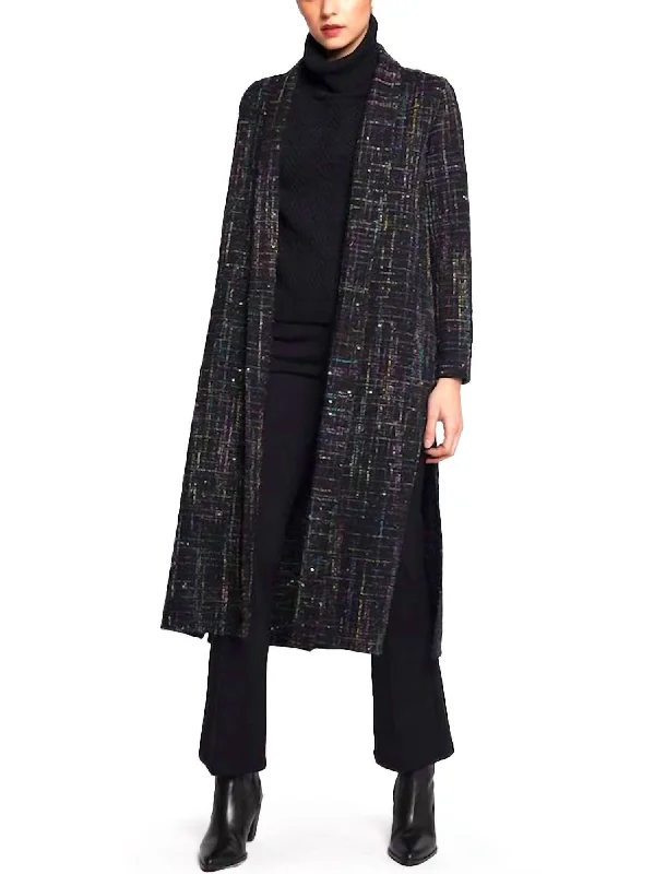 Personalized Denim Style Luna Sequin Embellished Coat In Black
