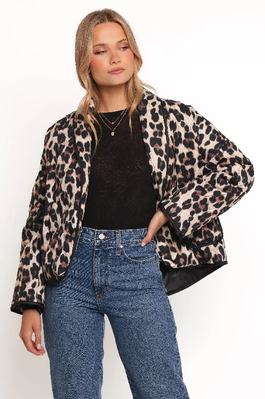 Versatile Looks Marcos Leopard Print Quilted Jacket - Leopard