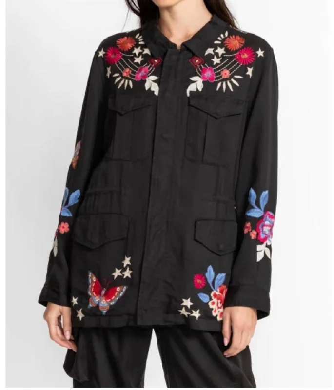 Cozy Comforts Mika Drawstring Military Jacket In Black