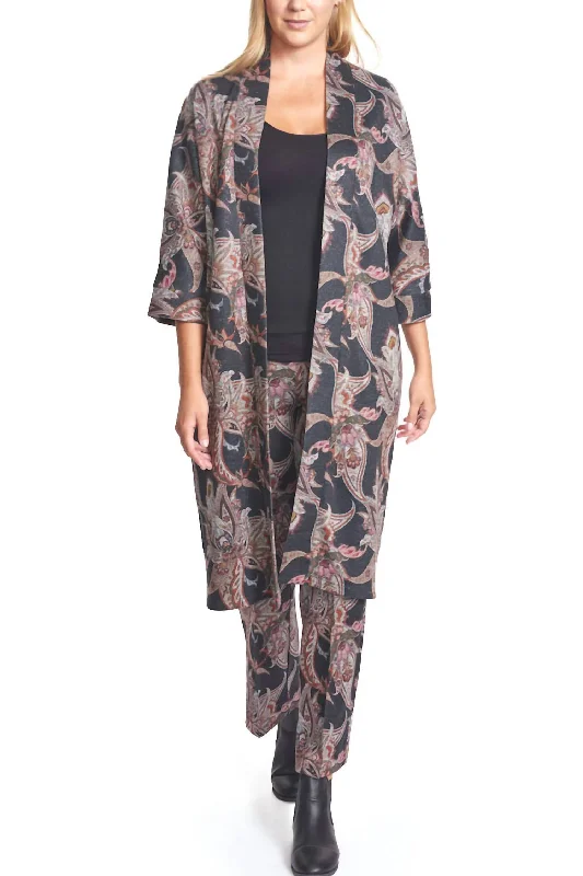 Personalized Embroidery Style Niva Knit Kimono In Black Multi