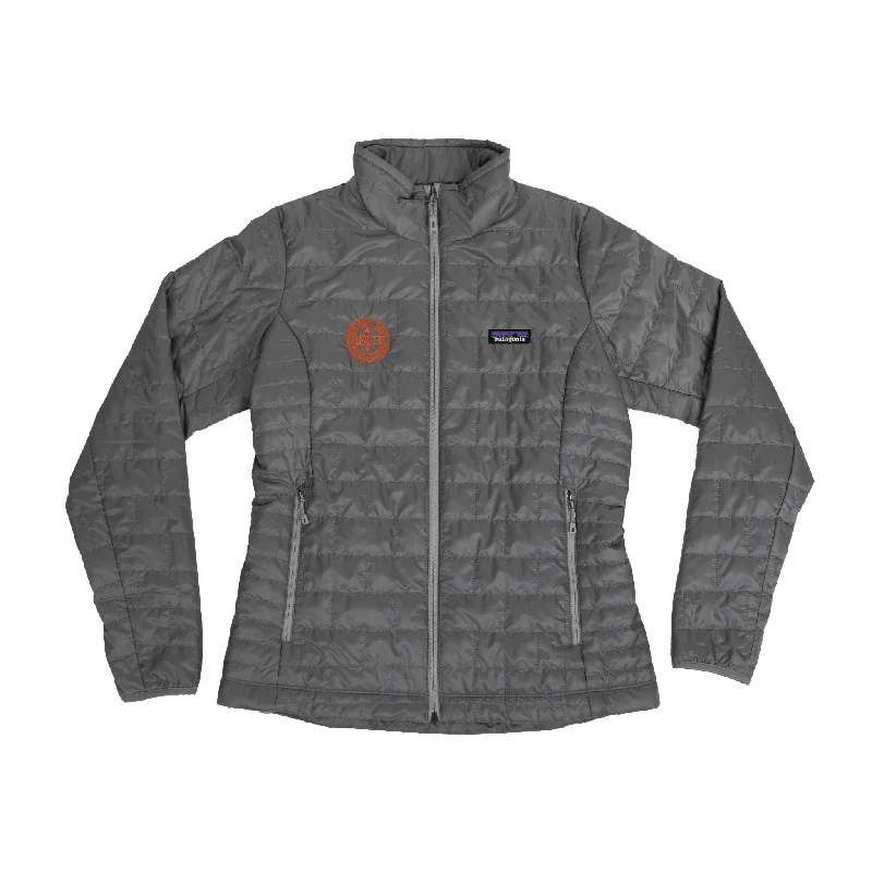 Soft Textiles Patagonia Women's Nano Puff Jacket in Feather Grey with Orange Seal
