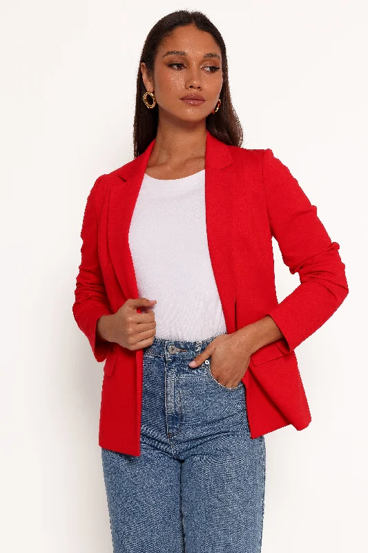 Modern Looks Ronny Open Front Knit Blazer - Scarlet Red