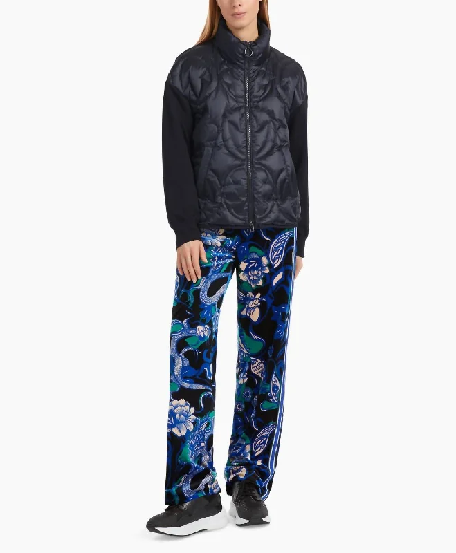 Everyday Outfits Shiny Quilted Front Jacket In Navy/black